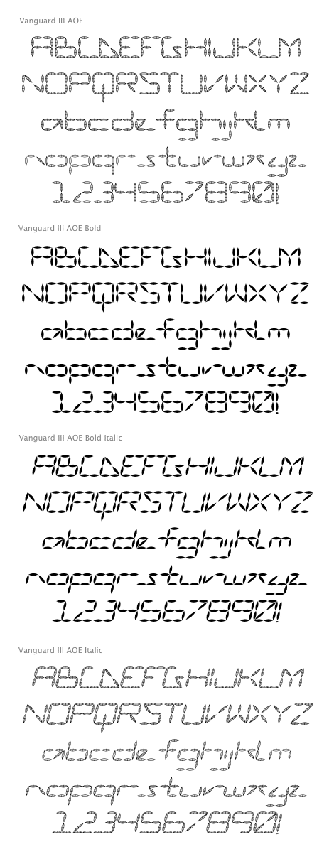 Vanguard III (4 fonts) font from Astigmatic One
