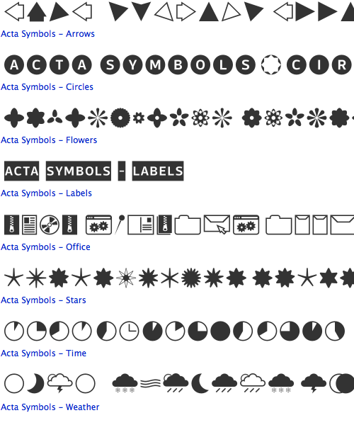 Acta Symbols Complete Family (8 fonts) font from DSType