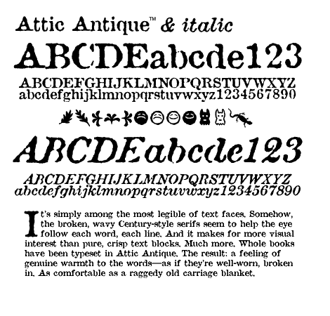 Attic Antique (Regular & Italic) font from Three Islands Press