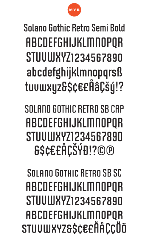 Solano Gothic Retro Semi-Bold Package (3 Fonts) font from MVB Fonts