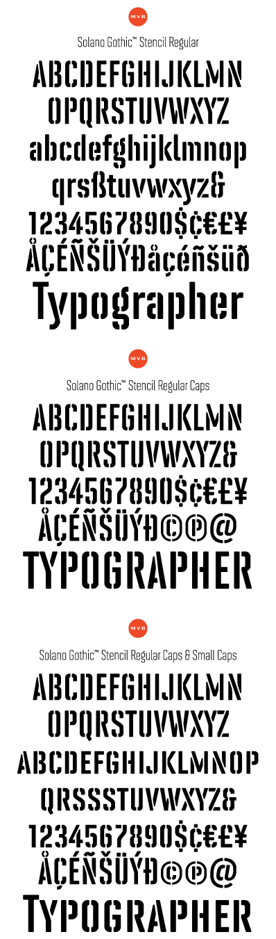 Solano Gothic Retro Stencil Package (3 Fonts) font from MVB Fonts