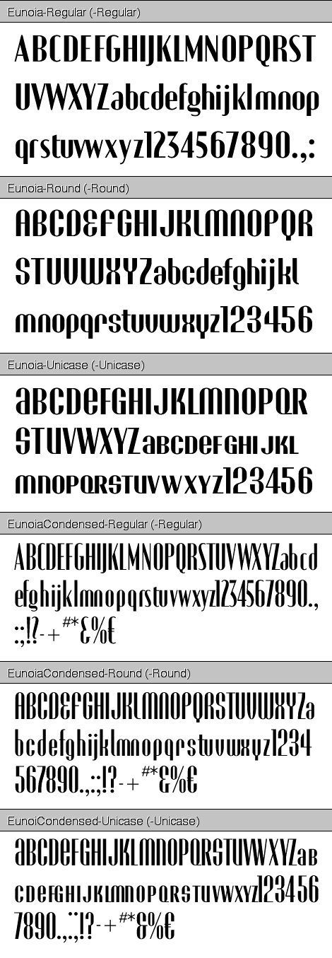 Eunoia Family (6 fonts) font from Shinn Type Foundry Inc.
