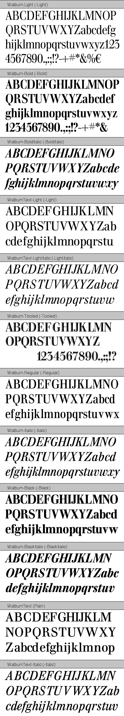 Walburn Full Family (13 fonts) font from Shinn Type Foundry Inc.