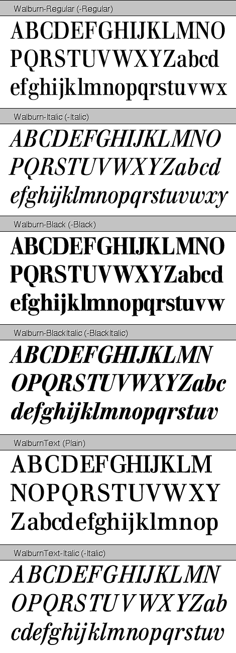 Walburn Strong Family (6 fonts) font from Shinn Type Foundry Inc.