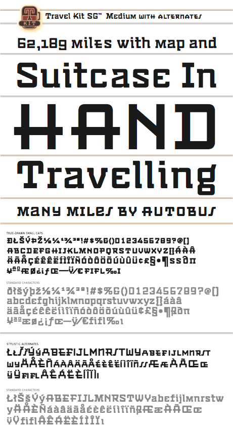 Travel Kit Medium w/ Alternates font from Spiece Graphics